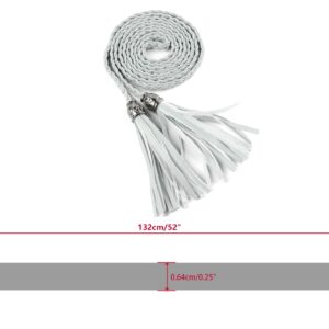 Allegra K Women's Tassel Braided Belts Skinny Woven Waist Belts for Skirt Dress 132 cm/52 inches Silver