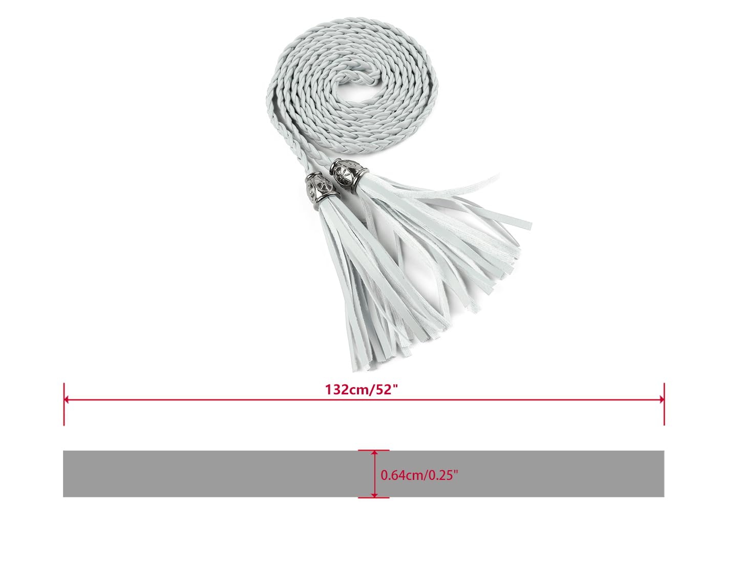 Allegra K Women's Tassel Braided Belts Skinny Woven Waist Belts for Skirt Dress 132 cm/52 inches Silver