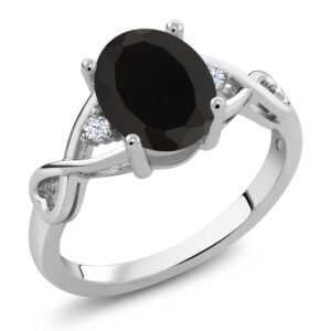 Gem Stone King 925 Sterling Silver Black Onyx and White Topaz Engagement Ring For Women (2.05 Cttw, Oval 9X7MM, Gemstone Birthstone, Available In Size 5, 6, 7, 8, 9)