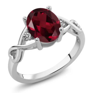 gem stone king 925 sterling silver red rhodolite garnet and white diamond ring for women (2.06 cttw, gemstone birthstone, available in size 5, 6, 7, 8, 9)