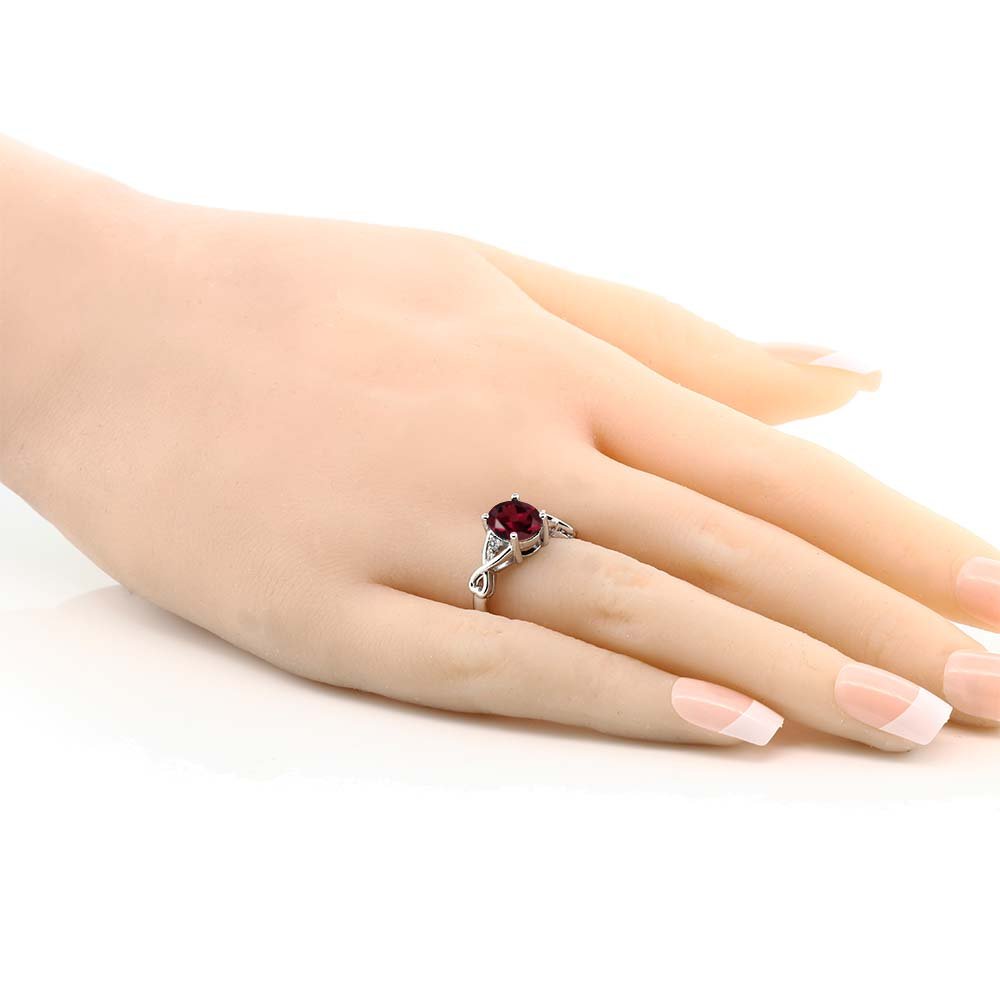 Gem Stone King 925 Sterling Silver Red Rhodolite Garnet and White Diamond Ring For Women (2.06 Cttw, Gemstone Birthstone, Available In Size 5, 6, 7, 8, 9)