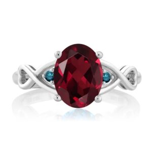 Gem Stone King 2.06 Ct Oval Red Rhodolite Garnet Blue Diamond 925 Sterling Silver Ring (Size 8)