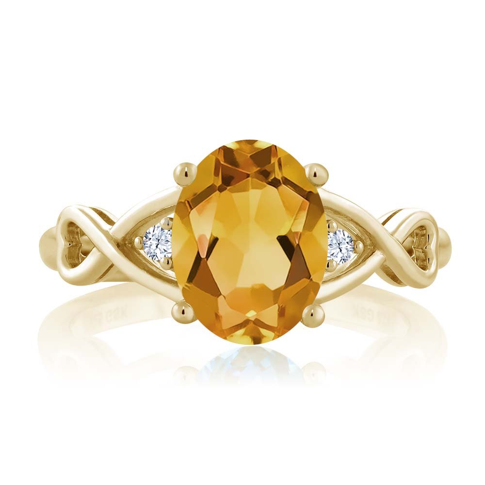 Gem Stone King 18K Yellow Gold Plated Silver Yellow Citrine and White Topaz Engagement Ring For Women | 1.55 Cttw | Oval 9X7MM | Gemstone Birthstone | Ring Size 5-9