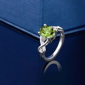 Gem Stone King 925 Sterling Silver Green Peridot and White Diamond 3 Stone Ring For Women (1.86 Cttw, Gemstone Birthstone, Available In Size 5, 6, 7, 8, 9)