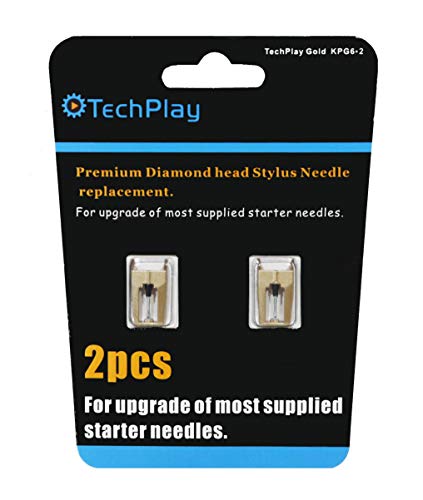 TechPlay Gold, Pack of 2, Dimond Tipped Needle for Turntables (2Pack Gold). for up-Grade of Most Standard Supplied needels.