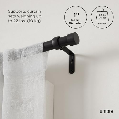 Umbra Cappa Curtain Rod, Includes 2 Matching Finials, Brackets & Hardware, 66 to 120-Inches, Black