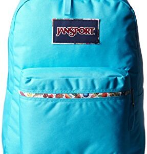 JanSport Mens Classic Mainstream High Stakes Backpack - Mammoth Blue/Multi Stickers / 16.7"H X 13"W X 8.5"D