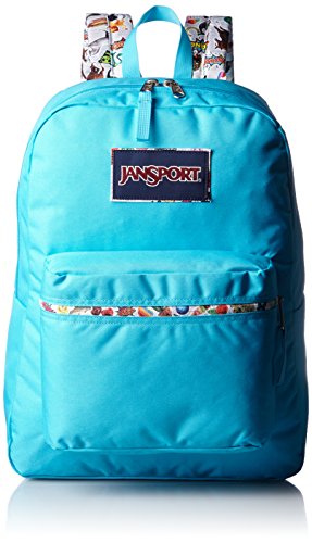 JanSport Mens Classic Mainstream High Stakes Backpack - Mammoth Blue/Multi Stickers / 16.7"H X 13"W X 8.5"D