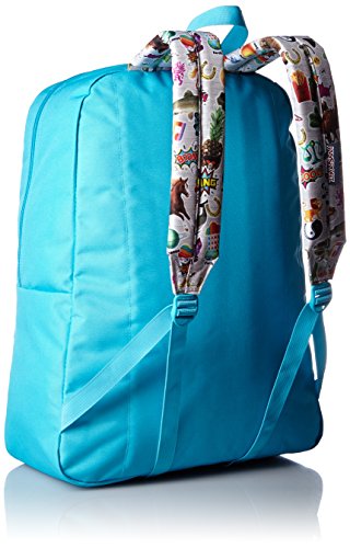 JanSport Mens Classic Mainstream High Stakes Backpack - Mammoth Blue/Multi Stickers / 16.7"H X 13"W X 8.5"D