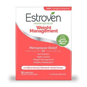 estroven weight management for menopause relief - 30 ct. - clinically proven ingredients help manage weight, provide night sweats & hot flash relief - drug-free & gluten-free caplets