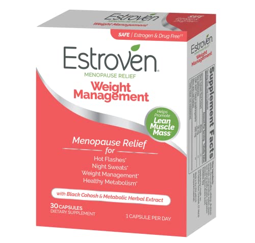 Estroven Weight Management for Menopause Relief - 30 Ct. - Clinically Proven Ingredients Help Manage Weight, Provide Night Sweats & Hot Flash Relief - Drug-Free & Gluten-Free Caplets