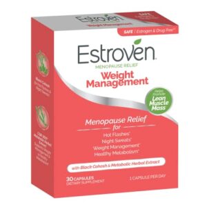 Estroven Weight Management for Menopause Relief - 30 Ct. - Clinically Proven Ingredients Help Manage Weight, Provide Night Sweats & Hot Flash Relief - Drug-Free & Gluten-Free Caplets