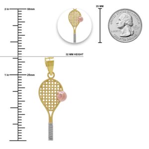 Gold Tennis Racquet Charm - 10 Karat Gold - Tennis Pendant - Sport Jewelry (Style 1)