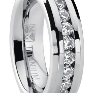 Metal Masters Ladies Eternity Titanium Ring 2.4 Carat Cubic Zirconia Wedding Band with CZ 6MM size 8.5