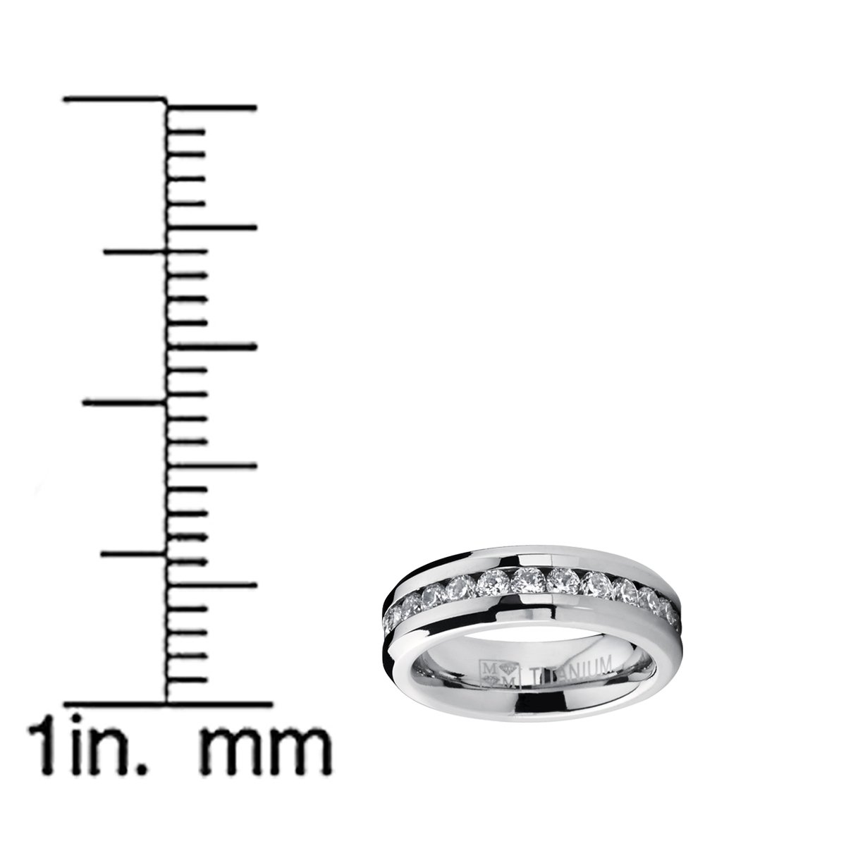 Metal Masters Ladies Eternity Titanium Ring 2.4 Carat Cubic Zirconia Wedding Band with CZ 6MM size 8.5