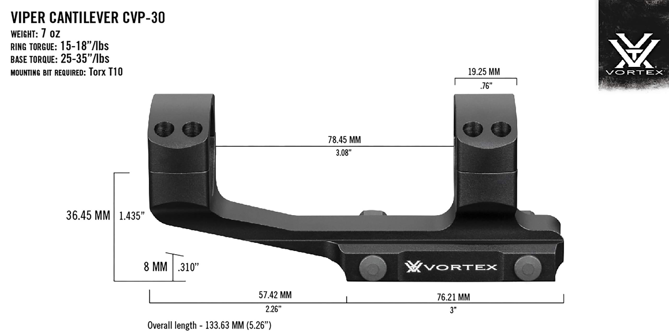 Vortex Optics Pro Extended Viper 30mm Cantilever Mount , Black