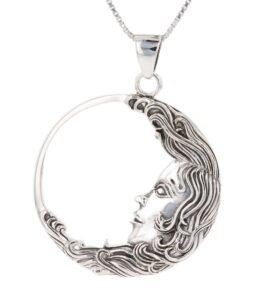 jewelry trends sterling silver large crescent moon goddess face pendant necklace 18"