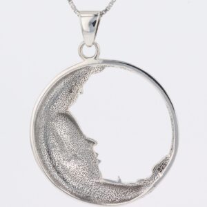 Jewelry Trends Sterling Silver Large Crescent Moon Goddess Face Pendant Necklace 18"