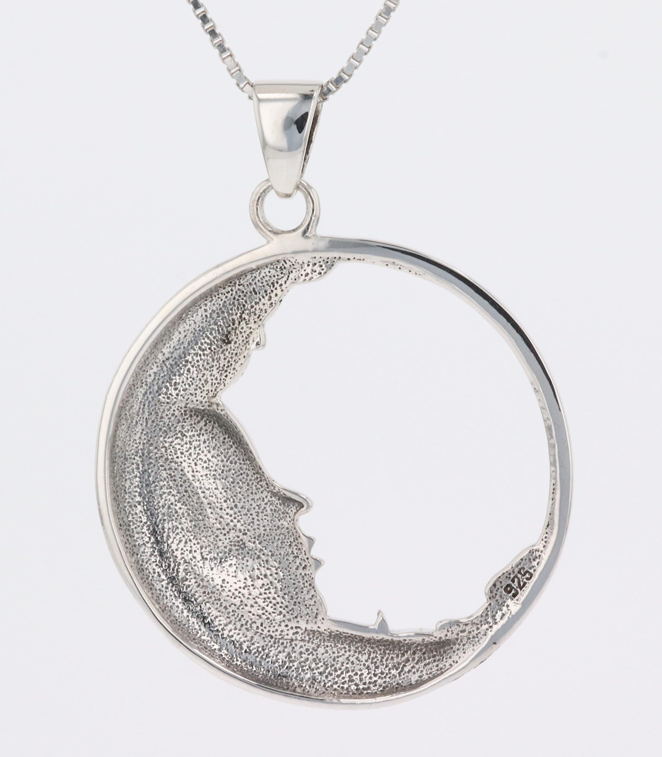 Jewelry Trends Sterling Silver Large Crescent Moon Goddess Face Pendant Necklace 18"