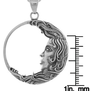 Jewelry Trends Sterling Silver Large Crescent Moon Goddess Face Pendant Necklace 18"