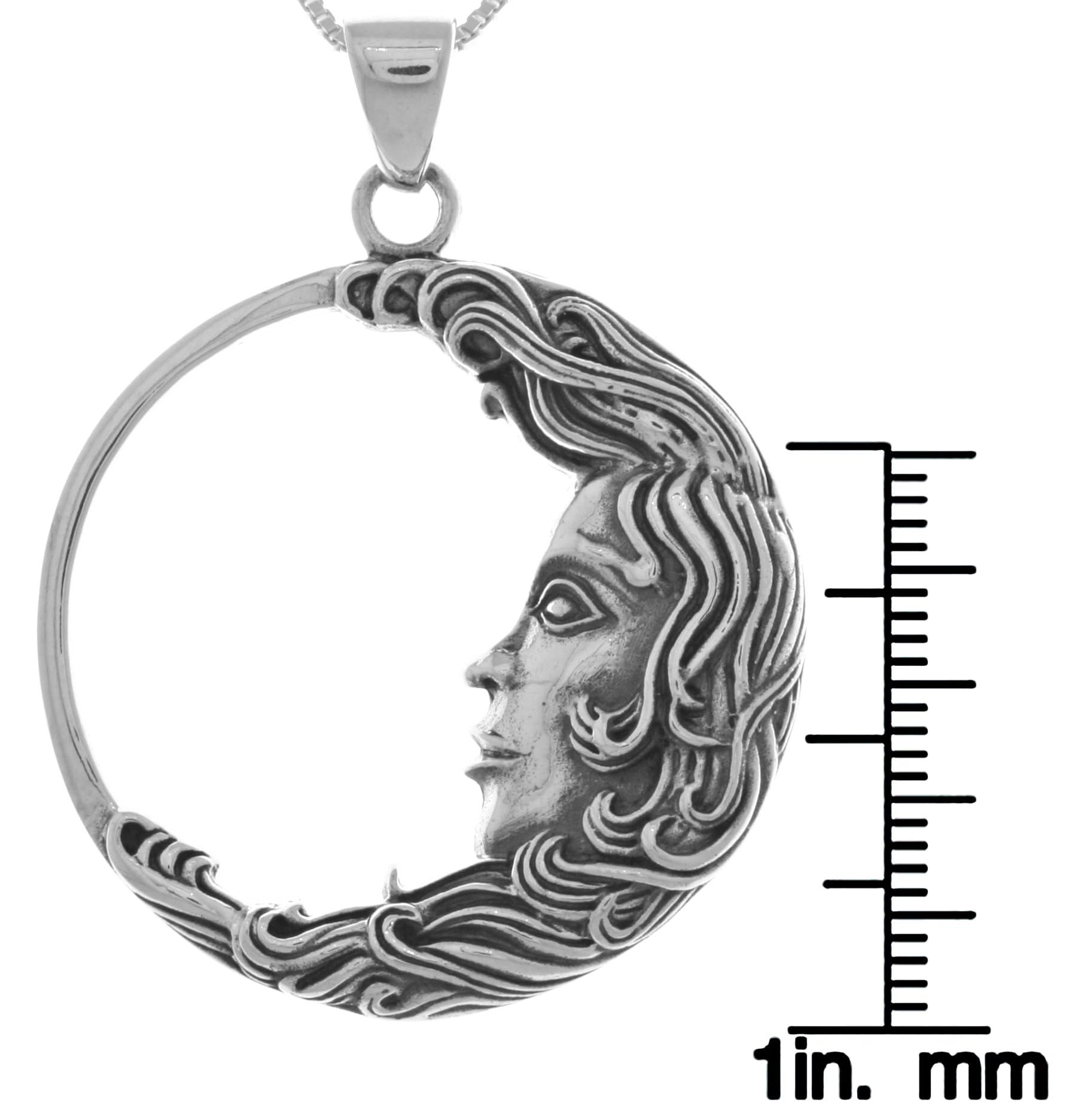 Jewelry Trends Sterling Silver Large Crescent Moon Goddess Face Pendant Necklace 18"