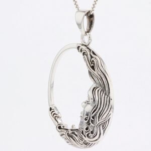 Jewelry Trends Sterling Silver Large Crescent Moon Goddess Face Pendant Necklace 18"