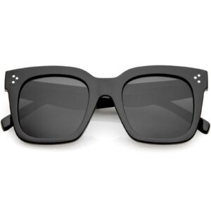 zerouv - oversized fashion retro square sunglasses for women vintage style 50mm (shiny black/smoke polarized)