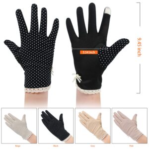 MarJunSep 4 Pairs Summer Women Dots Sun Uv Protection Gloves Cotton Lace Anti-skid Driving Gloves