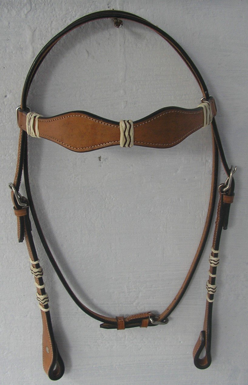 GSk Reitsports New Western Premium Genuin Leather Headstall Raw Hide Braided and Curved Brow Band Headstall Natural