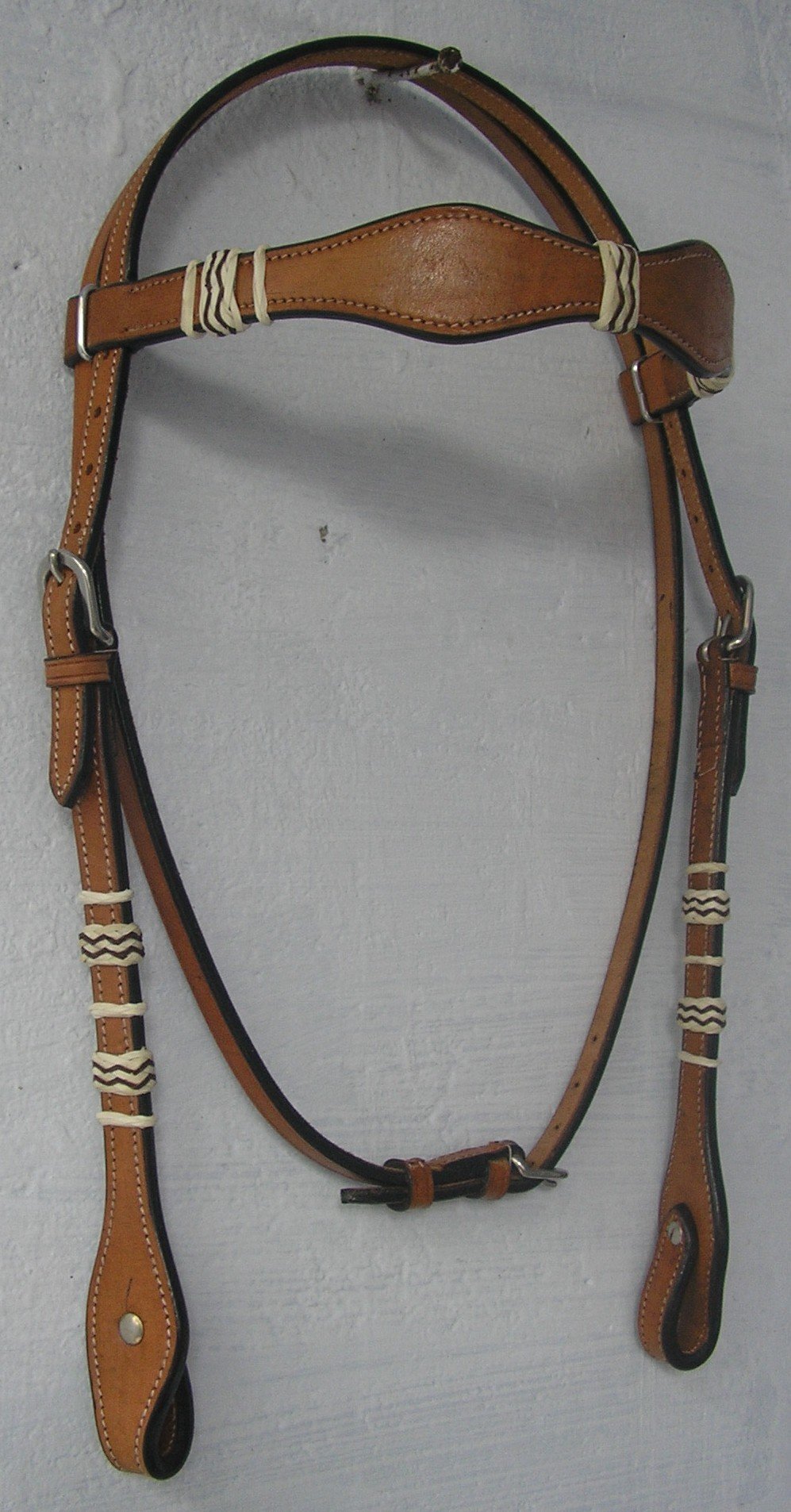 GSk Reitsports New Western Premium Genuin Leather Headstall Raw Hide Braided and Curved Brow Band Headstall Natural