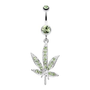 cannibis pot leaf multi-gem wildklass belly button ring