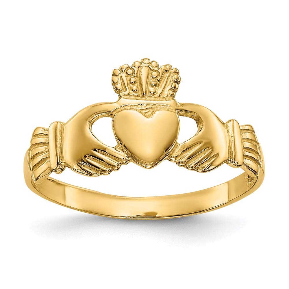 14K Yellow Gold Polished Ladie's Claddagh Ring ~ Size 7