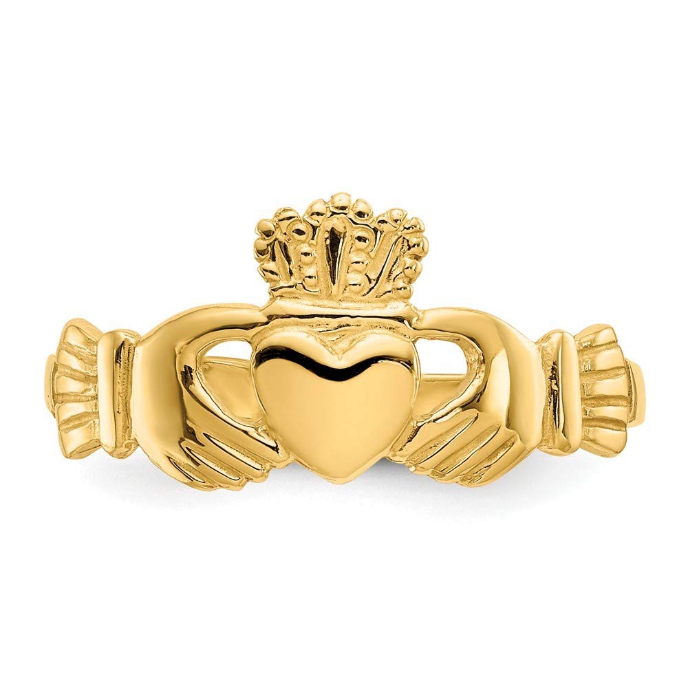 14K Yellow Gold Polished Ladie's Claddagh Ring ~ Size 7