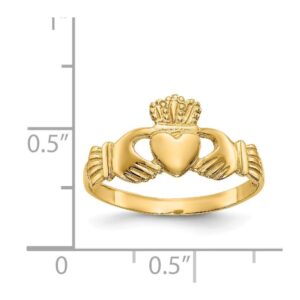 14K Yellow Gold Polished Ladie's Claddagh Ring ~ Size 7