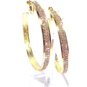 Clip-on Earrings Gold Tone Double Crystal Hoop Earrings 3 Inch Clip Hoop Earrings for Non Pierced Ears