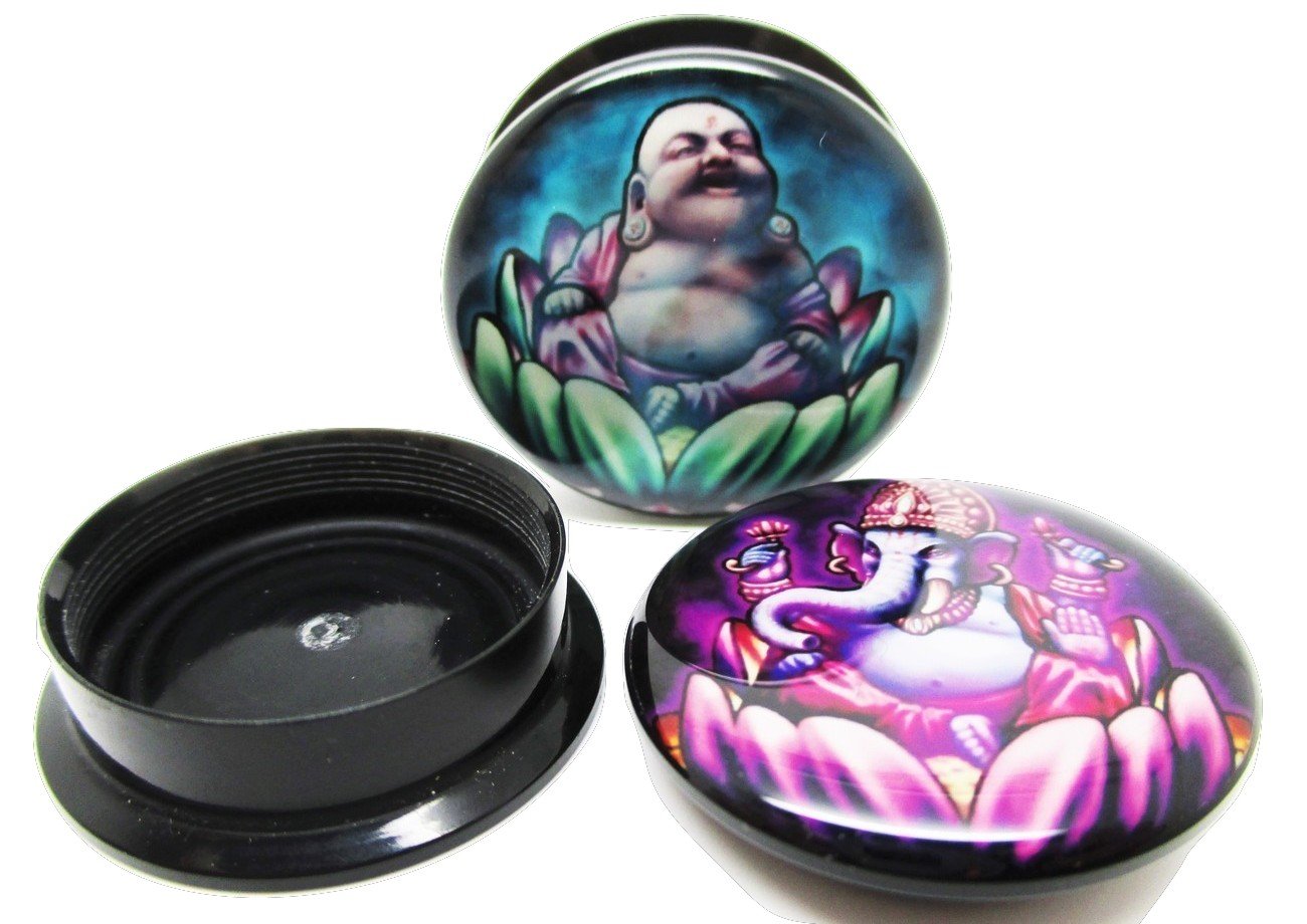 Pierced Republic Ganesh & Buddha Ear Plugs - Acrylic - Screw on - NEW *Pair* - 10 Sizes (2 Gauge (6mm))