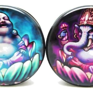 Pierced Republic Ganesh & Buddha Ear Plugs - Acrylic - Screw on - NEW *Pair* - 10 Sizes (2 Gauge (6mm))