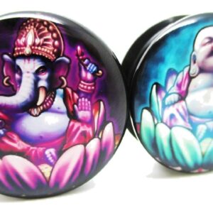 Pierced Republic Ganesh & Buddha Ear Plugs - Acrylic - Screw on - NEW *Pair* - 10 Sizes (2 Gauge (6mm))