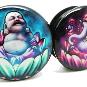 Pierced Republic Ganesh & Buddha Ear Plugs - Acrylic - Screw on - NEW *Pair* - 10 Sizes (1" (25mm))