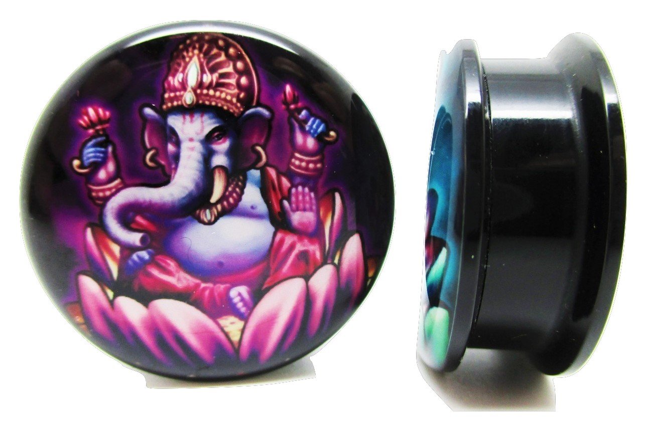 Pierced Republic Ganesh & Buddha Ear Plugs - Acrylic - Screw on - NEW *Pair* - 10 Sizes (1" (25mm))