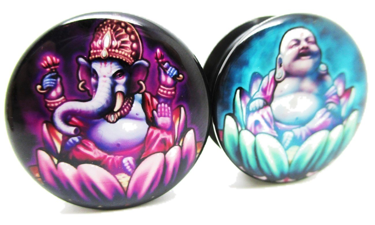 Pierced Republic Ganesh & Buddha Ear Plugs - Acrylic - Screw on - NEW *Pair* - 10 Sizes (1" (25mm))