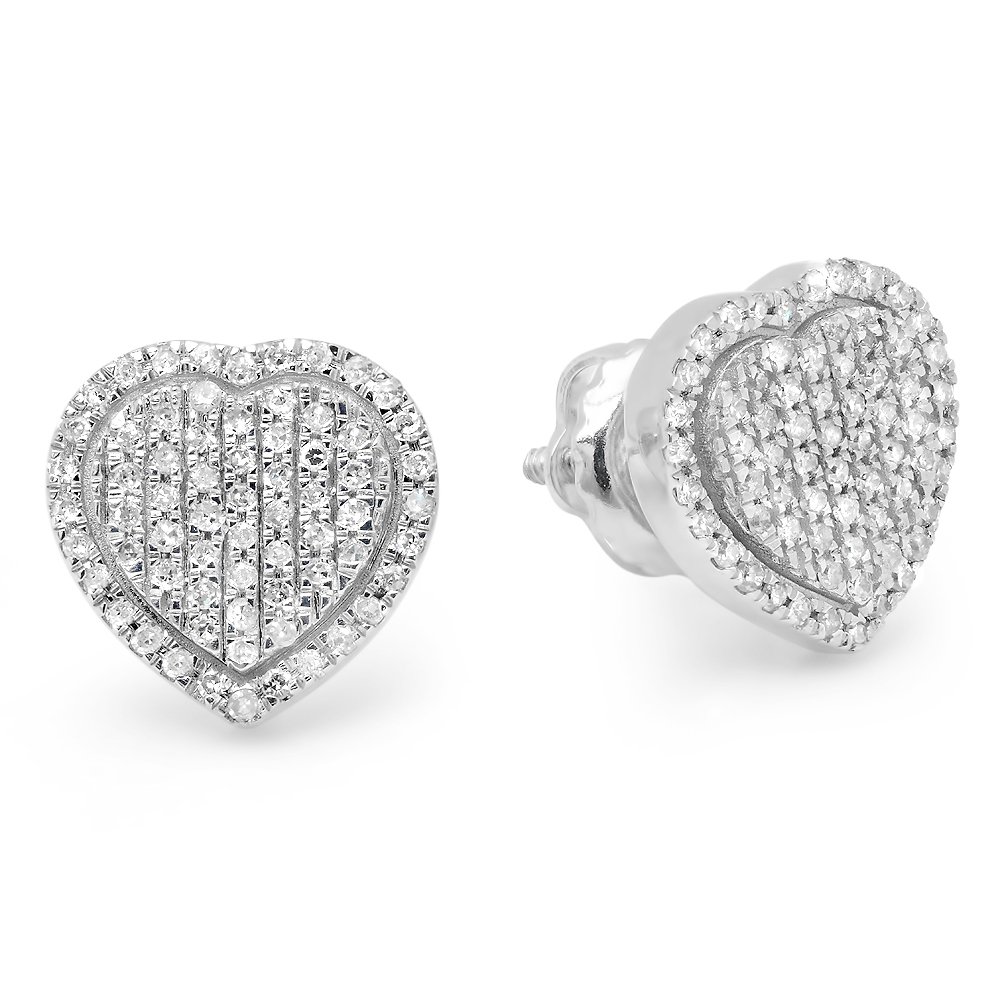 Dazzlingrock Collection 0.35 Carat (ctw) 14K Round White Diamond Ladies Heart Shape Fashion Stud Earrings 1/3 CT, White Gold