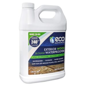 eco advance exterior wood siloxane odorless spray-on application waterproofer, waterproof wood sealer, safe for plants, pets, and people, 1 gallon