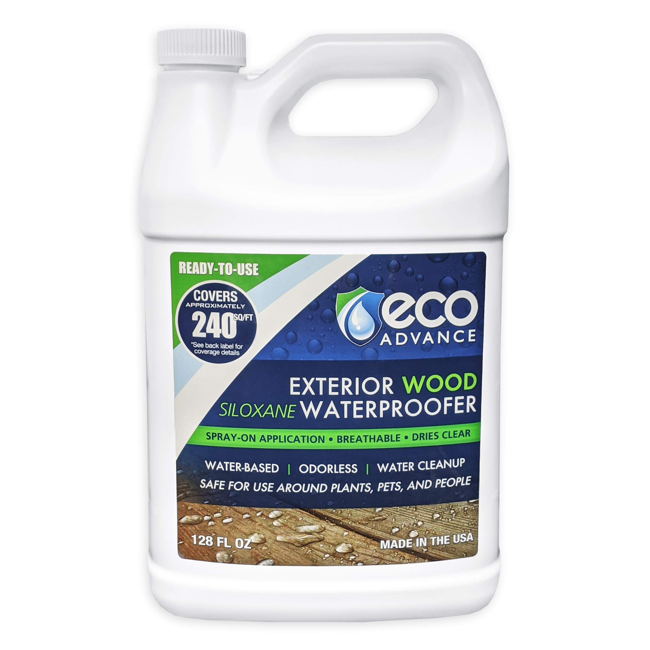 Eco Advance Exterior Wood Siloxane Odorless Spray-On Application Waterproofer, Waterproof Wood Sealer, Safe for Plants, Pets, and People, 1 Gallon