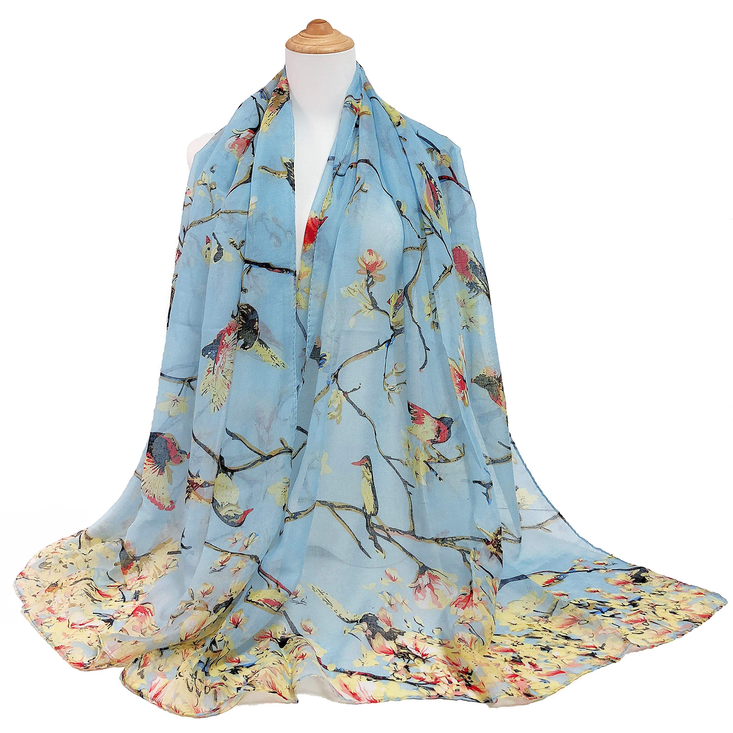 GERINLY Scarfs for Women Lightweight Birds Florals Scarves for Summer Outfits Accessories Head Wear Shawl