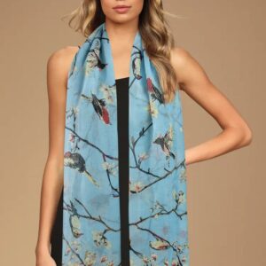 GERINLY Scarfs for Women Lightweight Birds Florals Scarves for Summer Outfits Accessories Head Wear Shawl