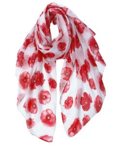 gerinly red poppy floral white scarf for women oblong shawl wrap for summer travel cotton voile beach sarong