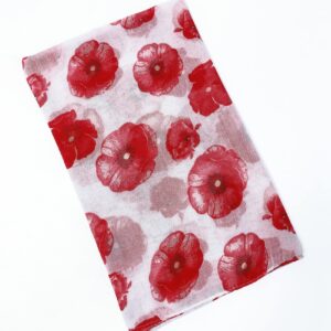 GERINLY Red Poppy Floral White Scarf for Women Oblong Shawl Wrap for Summer Travel Cotton Voile Beach Sarong