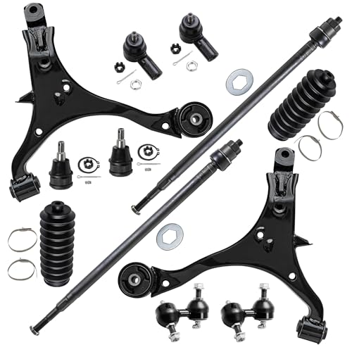 Detroit Axle - Front End 12pc Suspension Kit for 02-06 Honda CR-V 2002 2003 2004 2005 2006, 2 Lower Control Arms 2 Ball Joints 2 Sway Bar Links 4 Outer & Inner Tie Rod Ends 2 Boots Replacement