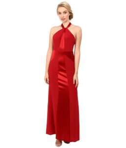 jill jill stuart women's halter satin back crepe gown, redwood, 10